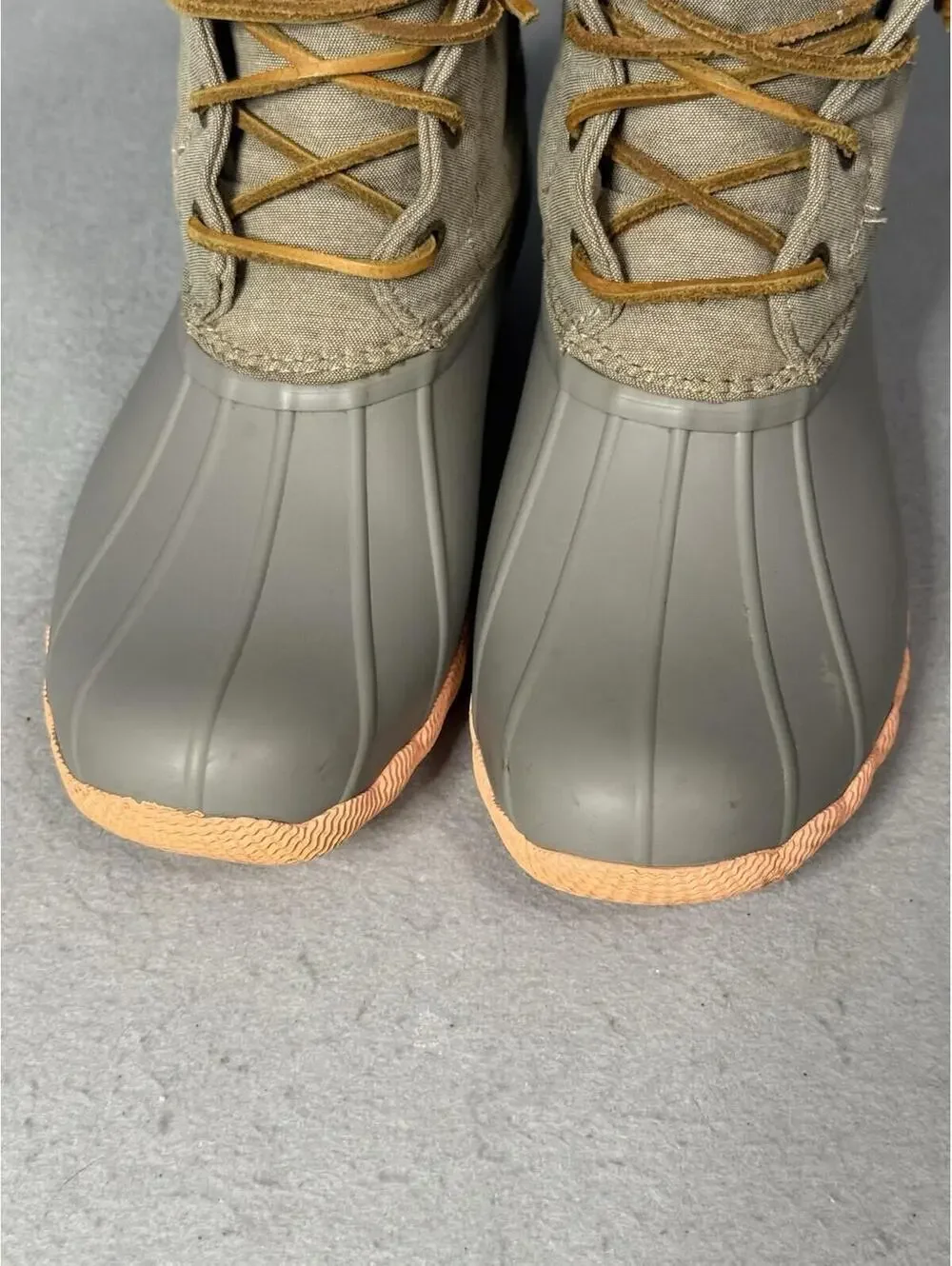 Sperry Saltwater Canvas Duck Boots Womens‎ 8 Grey Tan Coral STS85226 Waterproof